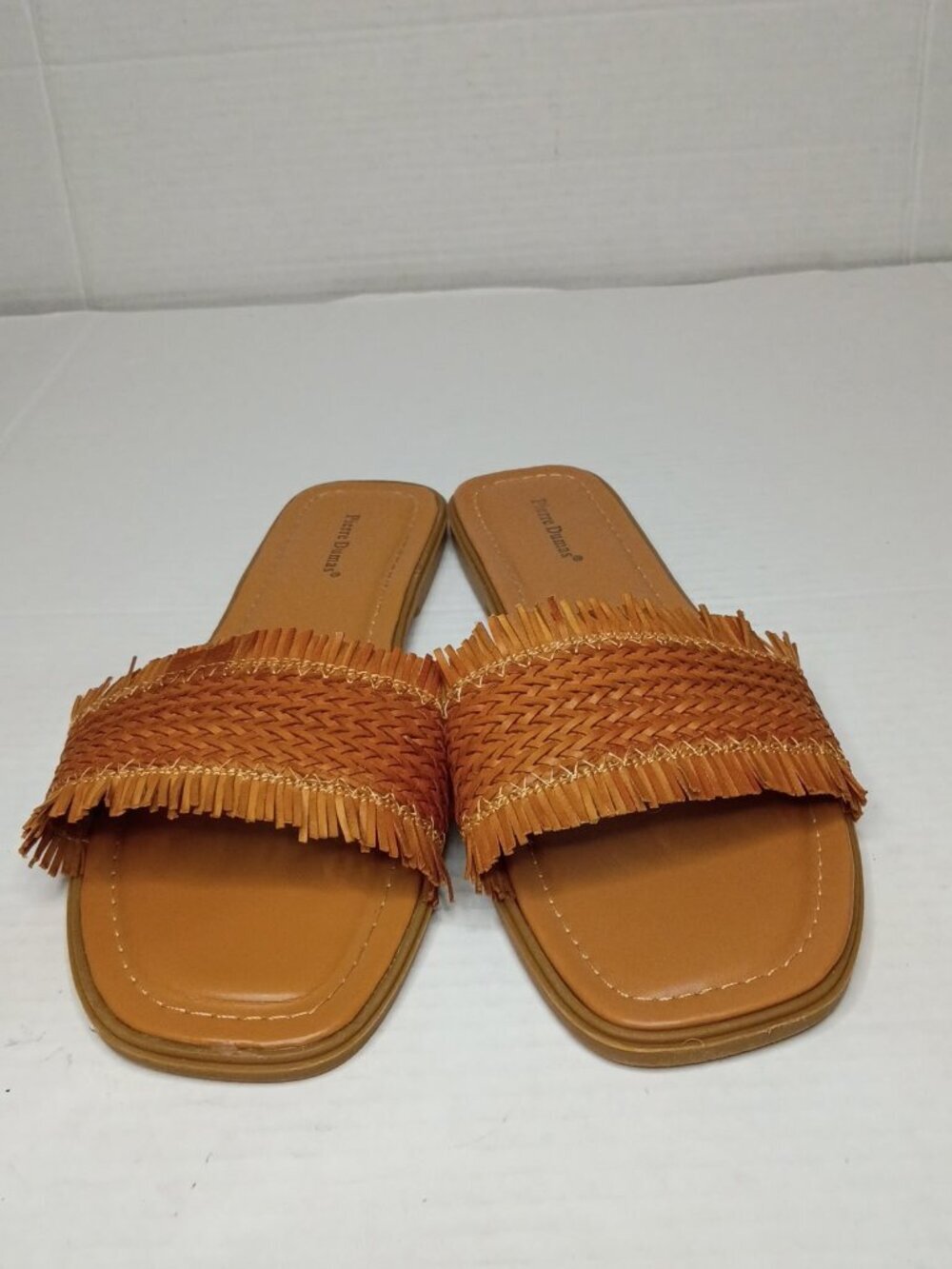 Pierre Dumas Tan Raffia Fringe Slide Sandals Women's Size 11 - Picture 4 of 9